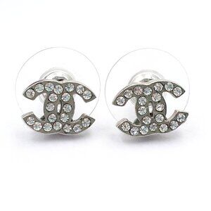 Chanel Classic Silver CC Crystal Small Piercing Earrings